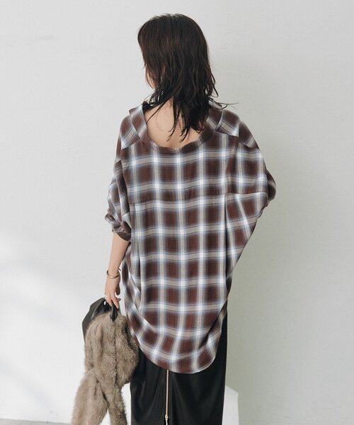 RIVE DROITE（リヴドロワ）の「ドレーピーチェックワイドシャツ（秋服/オンブレチェック）（シャツ/ブラウス・レディース・ブラック/ベージュ/ブラウン・FREE）」の11枚目の写真