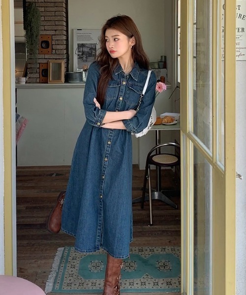 FAVORITO（ファヴォリート）の「デニム襟付きワンピース（ワンピース・レディース・ブルー・L/XL/S/M）」の6枚目の写真