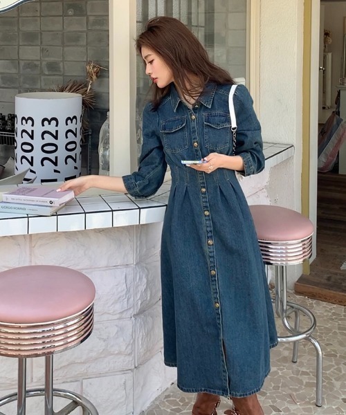 FAVORITO（ファヴォリート）の「デニム襟付きワンピース（ワンピース・レディース・ブルー・L/XL/S/M）」の9枚目の写真