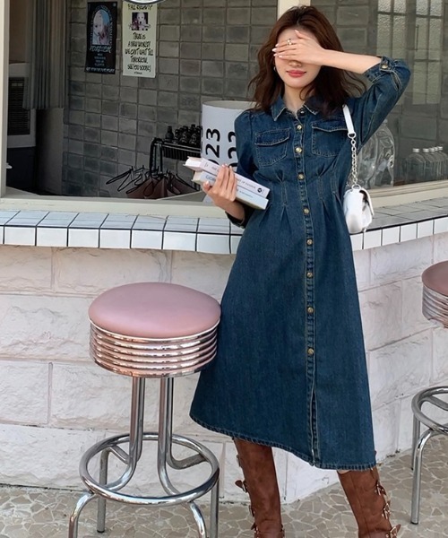 FAVORITO（ファヴォリート）の「デニム襟付きワンピース（ワンピース・レディース・ブルー・L/XL/S/M）」の2枚目の写真