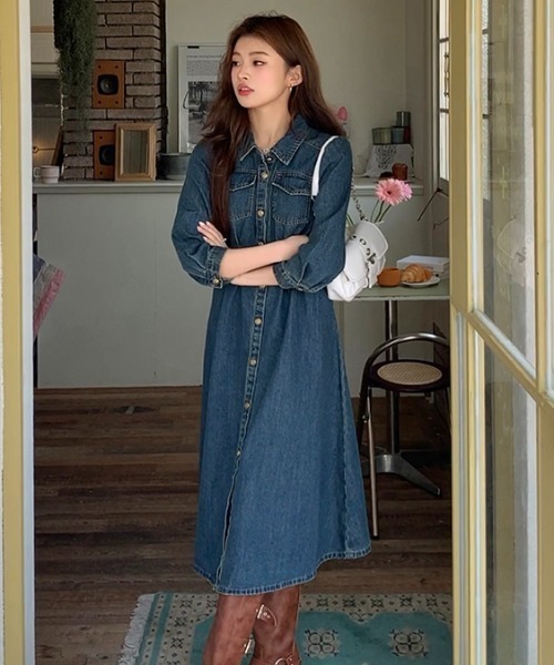 FAVORITO（ファヴォリート）の「デニム襟付きワンピース（ワンピース・レディース・ブルー・L/XL/S/M）」の3枚目の写真