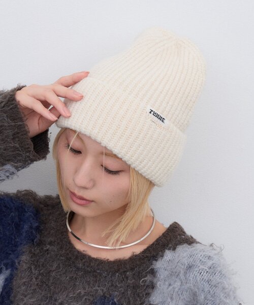 CIAOPANIC TYPY(チャオパニックティピー)の「:【TYNNE.】配色ギザギザステッチニット帽(ニットキャップ/ビーニー・レディース・グレー/オフホワイト/ピンク/ブラック/ミント/パープル・ONE SIZE)」の1枚目の写真