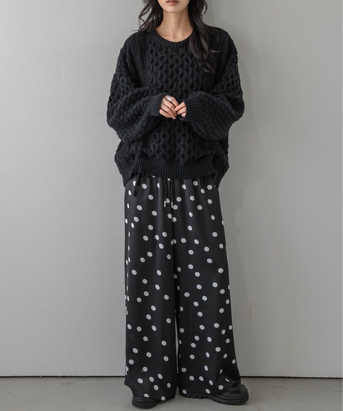 AMELY(エミリー)の「ドロストデザイン ニットトップス/透かし編み/フロントドロスト(ニット/セーター・レディース・モカ/オフホワイト/ボルドー/ブルーグレー/ブラック・フリー)」の6枚目の写真