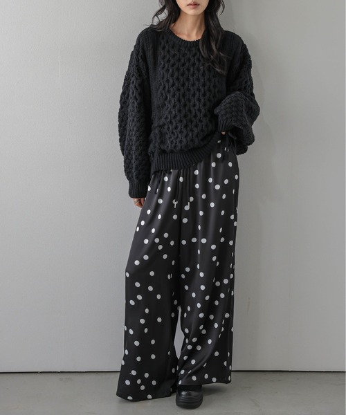AMELY(エミリー)の「ドロストデザイン ニットトップス/透かし編み/フロントドロスト(ニット/セーター・レディース・モカ/オフホワイト/ボルドー/ブルーグレー/ブラック・フリー)」の7枚目の写真