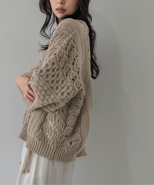 AMELY(エミリー)の「ドロストデザイン ニットトップス/透かし編み/フロントドロスト(ニット/セーター・レディース・モカ/オフホワイト/ボルドー/ブルーグレー/ブラック・フリー)」の17枚目の写真