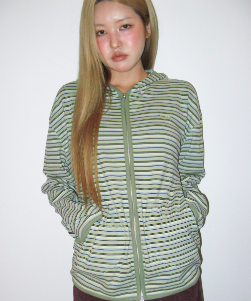 AMESWORLDWIDE(アメスワールドワイド)の「ストライプ ソフトフーディー ジップアップ グリーン(パーカー・レディース・その他・SMALL/MEDIUM)」の4枚目の写真