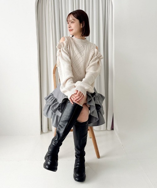 F i.n.t(フィント)の「リボンオフショルニットプルオーバー/fint フィント(ニット/セーター・レディース・ライトピンク/アイボリー・FREE)」の5枚目の写真