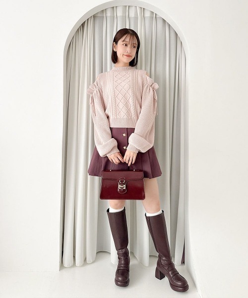 F i.n.t(フィント)の「リボンオフショルニットプルオーバー/fint フィント(ニット/セーター・レディース・ライトピンク/アイボリー・FREE)」の7枚目の写真