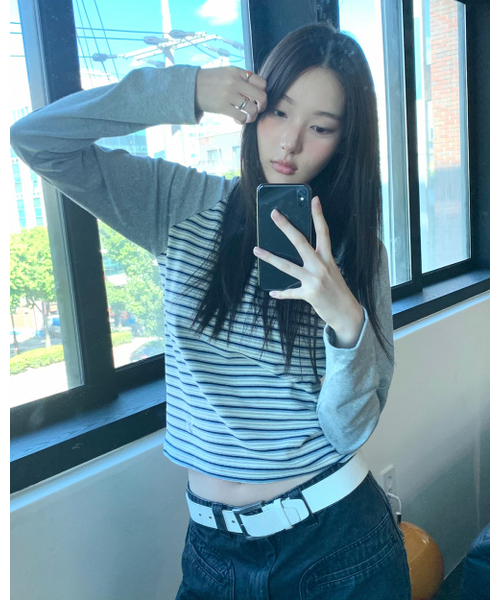 HAVISM（ヘビズム）の「Hストライプ ラグラン長袖Tシャツ（グレー）（Tシャツ/カットソー・レディース・その他・FREE）」の2枚目の写真