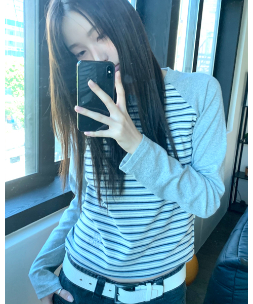 HAVISM（ヘビズム）の「Hストライプ ラグラン長袖Tシャツ（グレー）（Tシャツ/カットソー・レディース・その他・FREE）」の3枚目の写真