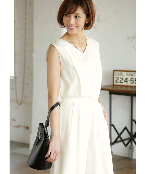 STYLE DELI(スタイルデリ)の「【LUXE】後ろ裾出しジョーゼットオールインワン(つなぎ/オールインワン・レディース・ネイビー/ブラウン/アイボリー・MEDIUM)」の7枚目の写真