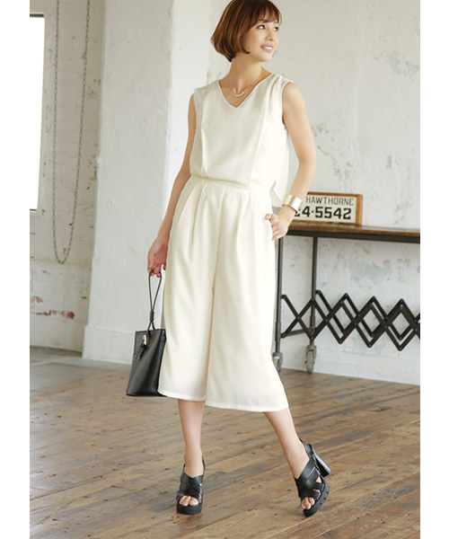 STYLE DELI(スタイルデリ)の「【LUXE】後ろ裾出しジョーゼットオールインワン(つなぎ/オールインワン・レディース・ネイビー/ブラウン/アイボリー・MEDIUM)」の8枚目の写真