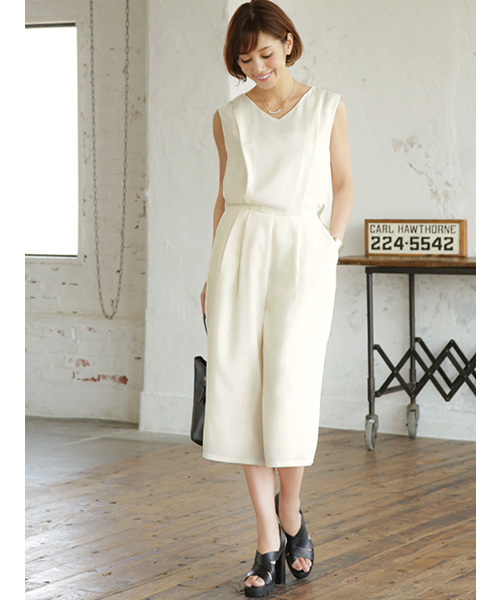 STYLE DELI(スタイルデリ)の「【LUXE】後ろ裾出しジョーゼットオールインワン(つなぎ/オールインワン・レディース・ネイビー/ブラウン/アイボリー・MEDIUM)」の5枚目の写真