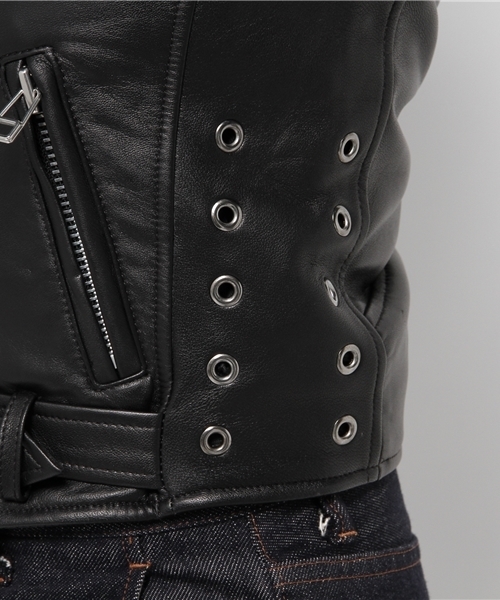 NINE ブラック ライダースジャケット　羊革 NINE（ナイン）の「ラムレザーライダース （ライダースジャケット