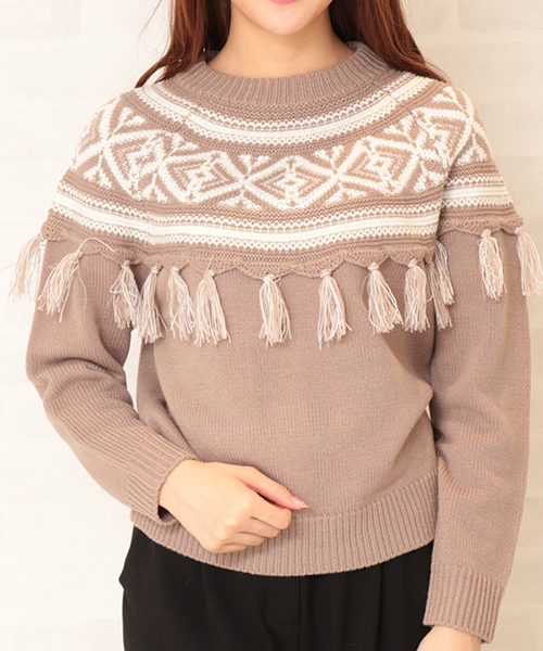 N.（N. Natural Beauty Basic）（エヌエヌナチュラルビューティーベーシック）の「フリンジジャガードニット（ニット/セーター・レディース・グレー系その他/ダークネイビー・MEDIUM）」の8枚目の写真