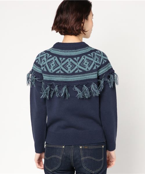 N.（N. Natural Beauty Basic）（エヌエヌナチュラルビューティーベーシック）の「フリンジジャガードニット（ニット/セーター・レディース・グレー系その他/ダークネイビー・MEDIUM）」の7枚目の写真