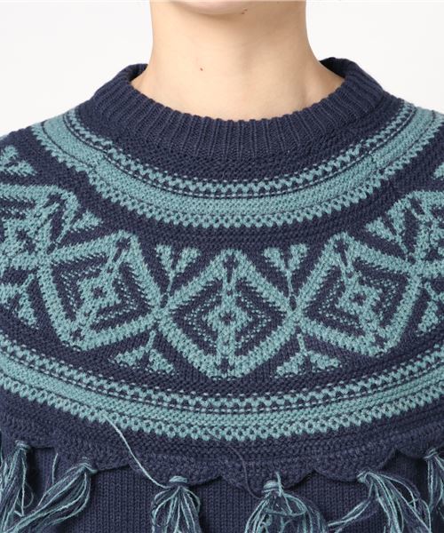 N.（N. Natural Beauty Basic）（エヌエヌナチュラルビューティーベーシック）の「フリンジジャガードニット（ニット/セーター・レディース・グレー系その他/ダークネイビー・MEDIUM）」の14枚目の写真