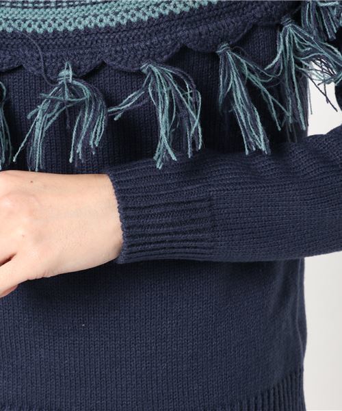 N.（N. Natural Beauty Basic）（エヌエヌナチュラルビューティーベーシック）の「フリンジジャガードニット（ニット/セーター・レディース・グレー系その他/ダークネイビー・MEDIUM）」の16枚目の写真