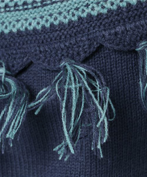 N.（N. Natural Beauty Basic）（エヌエヌナチュラルビューティーベーシック）の「フリンジジャガードニット（ニット/セーター・レディース・グレー系その他/ダークネイビー・MEDIUM）」の5枚目の写真