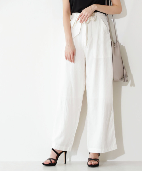 Social GIRL（ソーシャルガール）の「ハイウエストリボンベルトワイドパンツ（その他パンツ・レディース・ライトブルー/インディゴブルー/カーキ/オフホワイト/ネイビー/ベージュ/グレイッシュベージュ/キナリ/ブラック/グリーン/アイボリー・M/L/LL/S）」の2枚目の写真