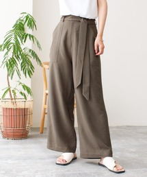 ハイウエストリボンベルトワイドパンツ