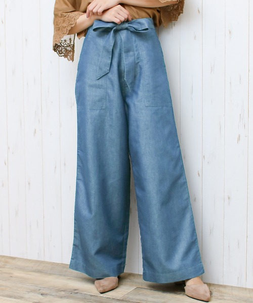 Social GIRL（ソーシャルガール）の「ハイウエストリボンベルトワイドパンツ（その他パンツ・レディース・ライトブルー/インディゴブルー/カーキ/オフホワイト/ネイビー/ベージュ/グレイッシュベージュ/キナリ/ブラック/グリーン/アイボリー・M/L/LL/S）」の9枚目の写真