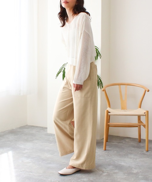 Social GIRL（ソーシャルガール）の「ハイウエストリボンベルトワイドパンツ（その他パンツ・レディース・ライトブルー/インディゴブルー/カーキ/オフホワイト/ネイビー/ベージュ/グレイッシュベージュ/キナリ/ブラック/グリーン/アイボリー・M/L/LL/S）」の22枚目の写真