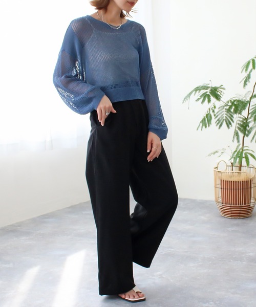 Social GIRL（ソーシャルガール）の「ハイウエストリボンベルトワイドパンツ（その他パンツ・レディース・ライトブルー/インディゴブルー/カーキ/オフホワイト/ネイビー/ベージュ/グレイッシュベージュ/キナリ/ブラック/グリーン/アイボリー・M/L/LL/S）」の16枚目の写真