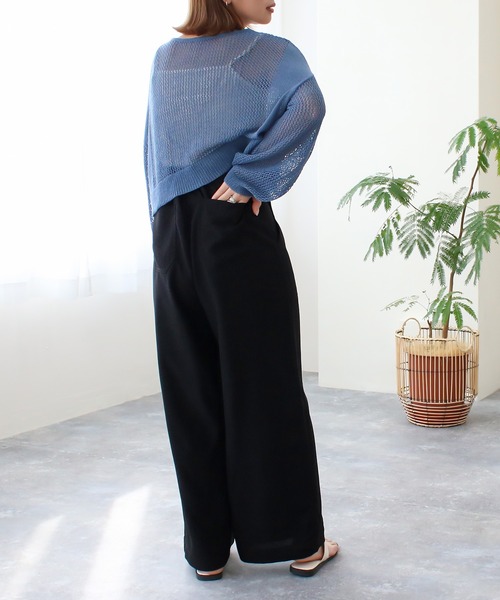 Social GIRL（ソーシャルガール）の「ハイウエストリボンベルトワイドパンツ（その他パンツ・レディース・ライトブルー/インディゴブルー/カーキ/オフホワイト/ネイビー/ベージュ/グレイッシュベージュ/キナリ/ブラック/グリーン/アイボリー・M/L/LL/S）」の17枚目の写真