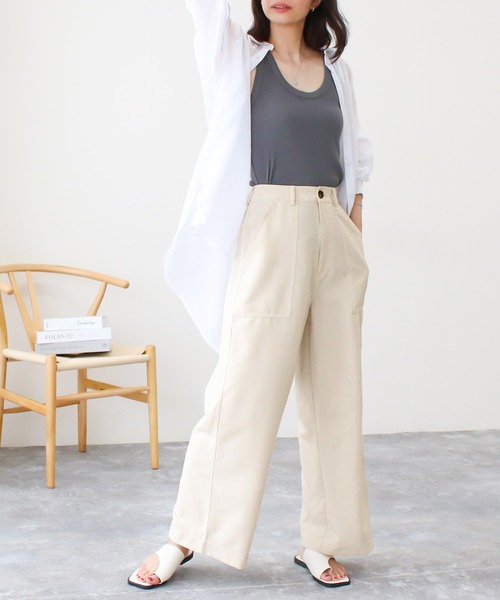 Social GIRL（ソーシャルガール）の「ハイウエストリボンベルトワイドパンツ（その他パンツ・レディース・ライトブルー/インディゴブルー/カーキ/オフホワイト/ネイビー/ベージュ/グレイッシュベージュ/キナリ/ブラック/グリーン/アイボリー・M/L/LL/S）」の12枚目の写真