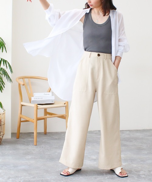 Social GIRL（ソーシャルガール）の「ハイウエストリボンベルトワイドパンツ（その他パンツ・レディース・ライトブルー/インディゴブルー/カーキ/オフホワイト/ネイビー/ベージュ/グレイッシュベージュ/キナリ/ブラック/グリーン/アイボリー・M/L/LL/S）」の13枚目の写真