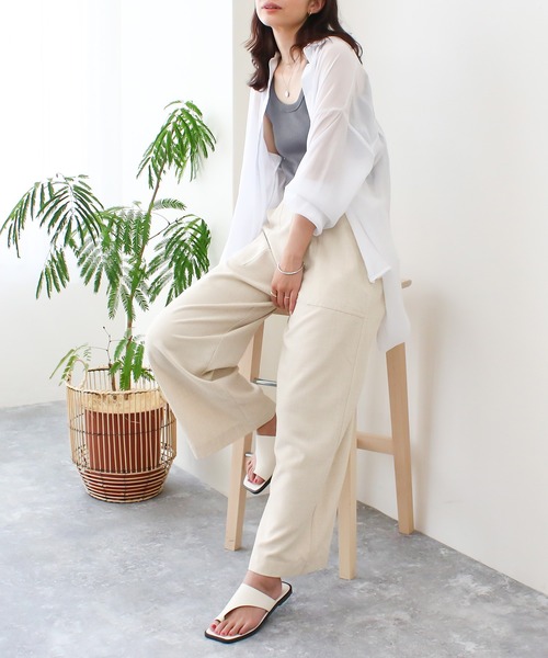 Social GIRL（ソーシャルガール）の「ハイウエストリボンベルトワイドパンツ（その他パンツ・レディース・ライトブルー/インディゴブルー/カーキ/オフホワイト/ネイビー/ベージュ/グレイッシュベージュ/キナリ/ブラック/グリーン/アイボリー・M/L/LL/S）」の14枚目の写真