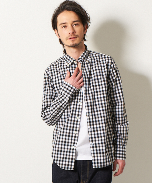 フランシュリッペ　スカラップ襟　ギンガムチェックシャツ　ブラウス　グリーン　M フランシュリッペ スカラップ襟 ギンガムチェックシャツ