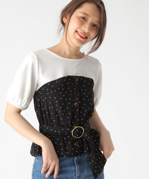 Mysty Woman ミスティウーマン の 柄 無地ビスチェ付トップス Tシャツ カットソー Wear