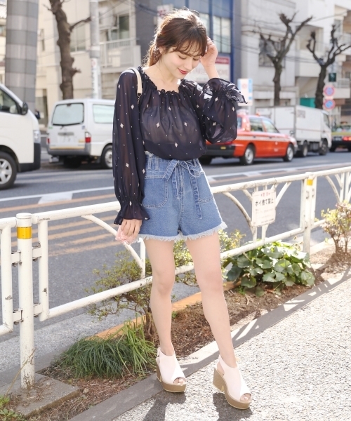 Heather（ヘザー）の「ウエストリボンフリンジショートパンツ