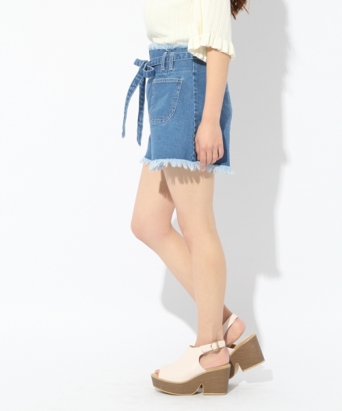 Heather（ヘザー）の「ウエストリボンフリンジショートパンツ 791682（デニムパンツ・レディース・ベージュ/ネイビー/ブルー・M/S）」の14枚目の写真