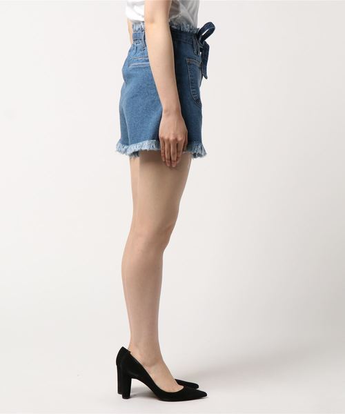 Heather（ヘザー）の「ウエストリボンフリンジショートパンツ 791682（デニムパンツ・レディース・ベージュ/ネイビー/ブルー・M/S）」の4枚目の写真