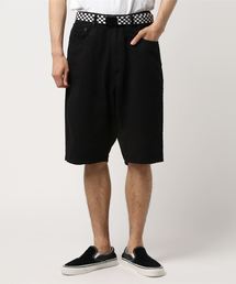 ベルト付きワイドデニムショートパンツ