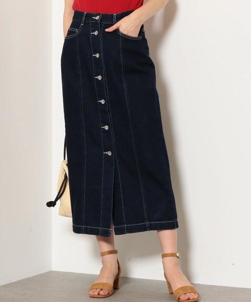 green label relaxing(グリーンレーベルリラクシング)の「SC ステッチ タイト デニム スカート(デニムスカート・レディース・ネイビー/ブラック・38/36)」の2枚目の写真