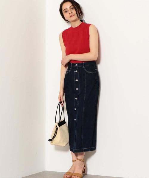 green label relaxing(グリーンレーベルリラクシング)の「SC ステッチ タイト デニム スカート(デニムスカート・レディース・ネイビー/ブラック・38/36)」の7枚目の写真