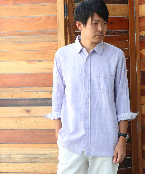 Confirm（コンファーム）の「Confirm / コンファーム コットンリネンスラブ7分袖シャツ（シャツ/ブラウス・メンズ・ホワイト/パープル/ネイビー/サックスブルー/オレンジ・M/L/XL）」の4枚目の写真