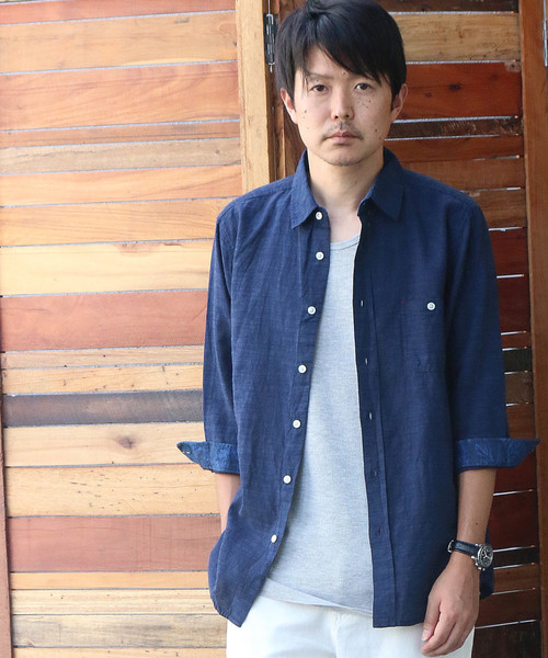 Confirm（コンファーム）の「Confirm / コンファーム コットンリネンスラブ7分袖シャツ（シャツ/ブラウス・メンズ・ホワイト/パープル/ネイビー/サックスブルー/オレンジ・M/L/XL）」の3枚目の写真