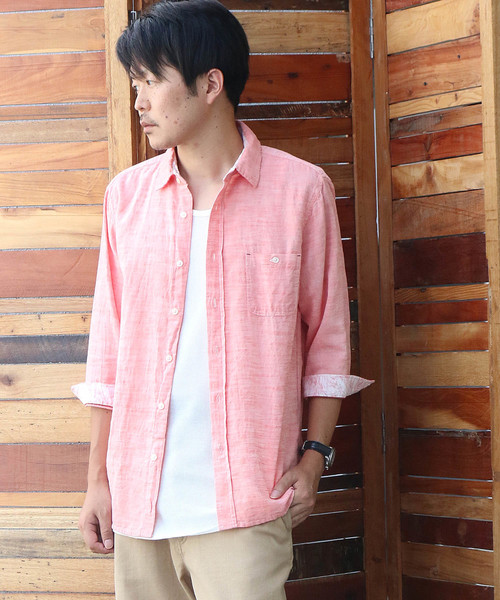 Confirm（コンファーム）の「Confirm / コンファーム コットンリネンスラブ7分袖シャツ（シャツ/ブラウス・メンズ・ホワイト/パープル/ネイビー/サックスブルー/オレンジ・M/L/XL）」の5枚目の写真