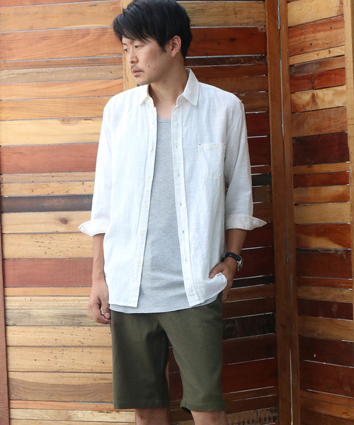 Confirm（コンファーム）の「Confirm / コンファーム コットンリネンスラブ7分袖シャツ（シャツ/ブラウス・メンズ・ホワイト/パープル/ネイビー/サックスブルー/オレンジ・M/L/XL）」の8枚目の写真