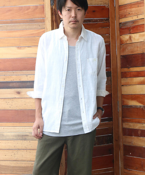 Confirm（コンファーム）の「Confirm / コンファーム コットンリネンスラブ7分袖シャツ（シャツ/ブラウス・メンズ・ホワイト/パープル/ネイビー/サックスブルー/オレンジ・M/L/XL）」の13枚目の写真