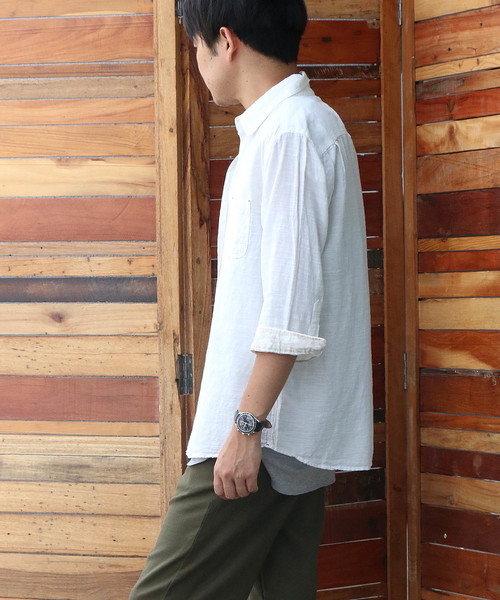 Confirm（コンファーム）の「Confirm / コンファーム コットンリネンスラブ7分袖シャツ（シャツ/ブラウス・メンズ・ホワイト/パープル/ネイビー/サックスブルー/オレンジ・M/L/XL）」の14枚目の写真