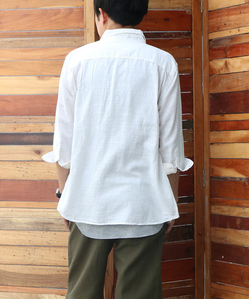 Confirm（コンファーム）の「Confirm / コンファーム コットンリネンスラブ7分袖シャツ（シャツ/ブラウス・メンズ・ホワイト/パープル/ネイビー/サックスブルー/オレンジ・M/L/XL）」の15枚目の写真