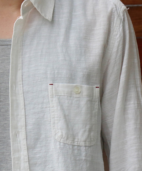 Confirm（コンファーム）の「Confirm / コンファーム コットンリネンスラブ7分袖シャツ（シャツ/ブラウス・メンズ・ホワイト/パープル/ネイビー/サックスブルー/オレンジ・M/L/XL）」の17枚目の写真