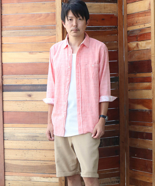 Confirm（コンファーム）の「Confirm / コンファーム コットンリネンスラブ7分袖シャツ（シャツ/ブラウス・メンズ・ホワイト/パープル/ネイビー/サックスブルー/オレンジ・M/L/XL）」の12枚目の写真