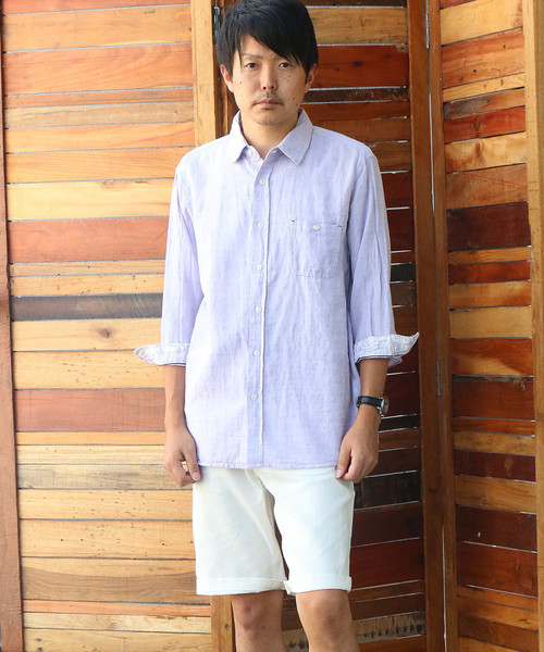 Confirm（コンファーム）の「Confirm / コンファーム コットンリネンスラブ7分袖シャツ（シャツ/ブラウス・メンズ・ホワイト/パープル/ネイビー/サックスブルー/オレンジ・M/L/XL）」の11枚目の写真
